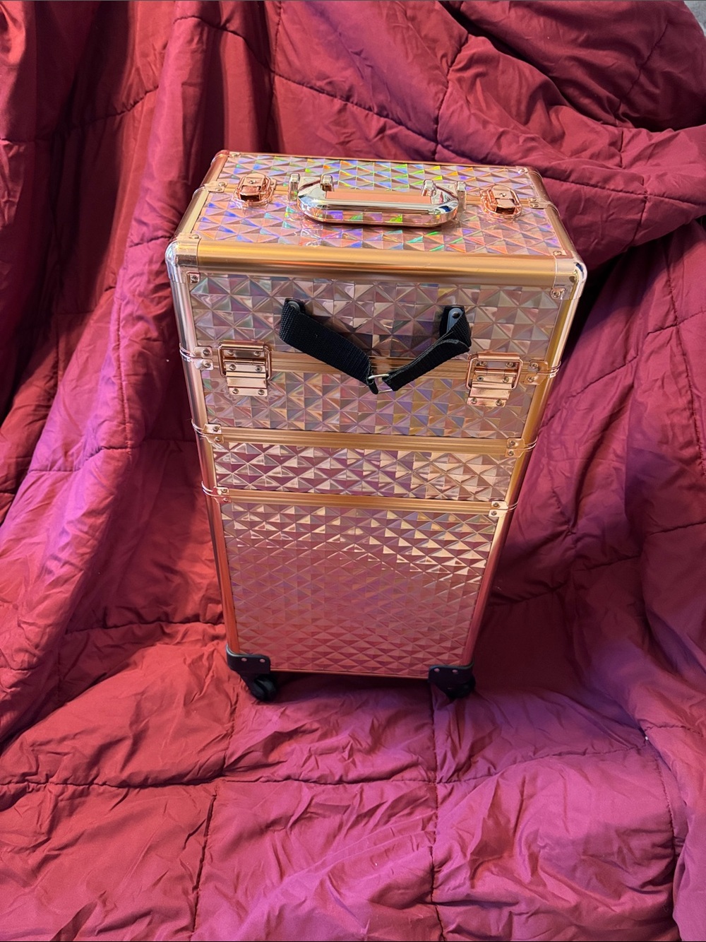Holographic Rolling Makeup Train Case - Rose Gold Trim